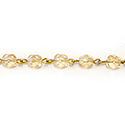 Linked Bead Chain Rosary Style with Glass Fire Polish Bead - Round 6MM LIGHT TOPAZ-Brass