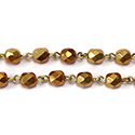 Linked Bead Chain Rosary Style with Glass Fire Polish Bead - Round 6MM 97487 ANTIQ GOLD-MIX/Brass
