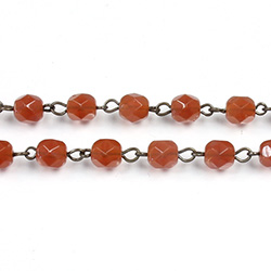 Linked Bead Chain Rosary Style with Glass Fire Polish Bead - Round 6MM CORNELIAN-ROMAN Brass OX