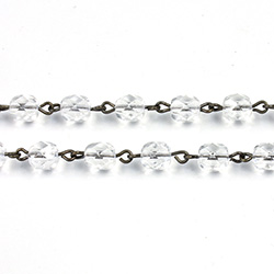 Linked Bead Chain Rosary Style with Glass Fire Polish Bead - Round 6MM CRYSTAL-ROMAN Brass OX