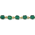 Linked Bead Chain Rosary Style with Glass Fire Polish Bead - Round 6MM DARK EMERALD-Brass