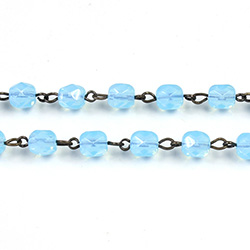 Linked Bead Chain Rosary Style with Glass Fire Polish Bead - Round 6MM OPAQUE AQUA- Brass OX