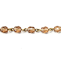 Linked Bead Chain Rosary Style with Glass Fire Polish Bead - Round 6MM SMOKE TOPAZ-Brass