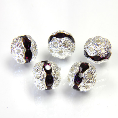 Filigree Rhinestone Ball with Center Line Crystals - 08MM AMETHYST-SILVER