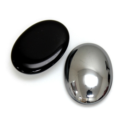 Glass Medium Dome Cabochon - Coated Oval 25x18MM HEMATITE