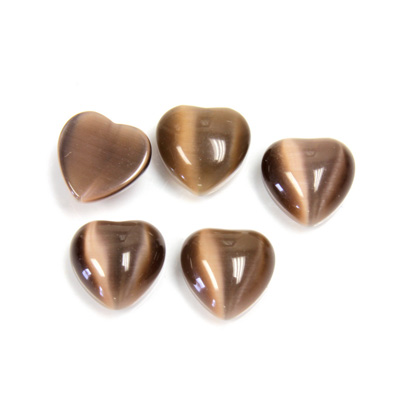 Fiber-Optic Flat Back Cabochon - Heart 10MM CAT'S EYE BROWN