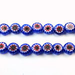 Glass Millefiori Bead - Flat Round 08x4MM BLUE WHITE RED (33)