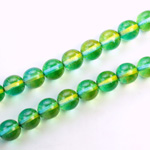 Czech Pressed Glass Bead - Smooth 2-Tone Round 08MM COATED GREEN-YELLOW 69019