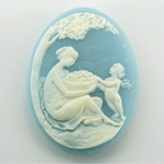 Plastic Cameo - Woman with Bowl Oval 40x30MM WHITE ON BLUE