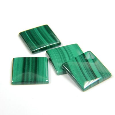 Gemstone Flat Back Single Bevel Buff Top Stone - Square 12x12MM MALACHITE