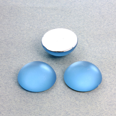 Plastic Flat Back Foiled Cabochon - Round 18MM MATTE LIGHT SAPPHIRE