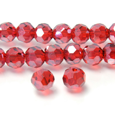 Chinese Cut Crystal Bead 32 Facet - Round 06MM RED with SILVER CHAMPAGNE COAT