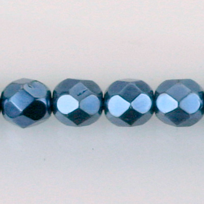 Czech Glass Pearl Faceted Fire Polish Bead - Round 08MM NAVY 70467
