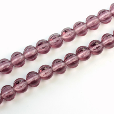 Czech Pressed Glass Bead - Melon Ribbed Round 7MM AMETHYST