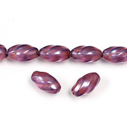 Czech Pressed Glass Bead - Oval Twisted 12x7MM PEARL PURPLE ON CRYSTAL