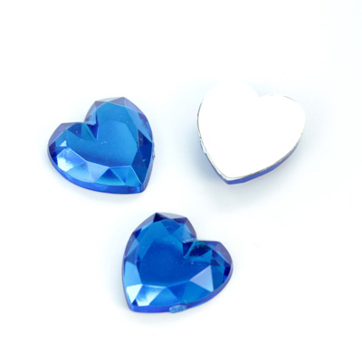 Plastic Flat Back Foiled Rose Cut Rhinestone - Heart 15.5MM SAPPHIRE