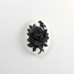 Plastic Cameo - Rose Flower Oval 18x13MM BLACK ON WHITE