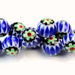 Glass Millefiori Bead - Round 12MM BLUE GREEN RED (23)