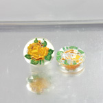 Glass Crystal Painting with Carved Intaglio Rose Round 13MM YELLOW on CRYSTAL