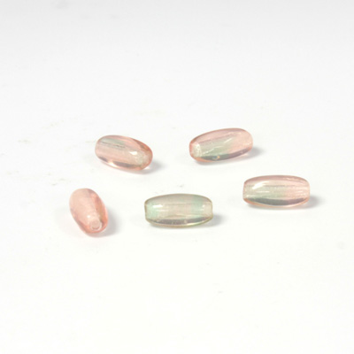 Czech Pressed Glass Bead - Smooth Oval 09x4MM 2-TONE ROSE-PERIDOT