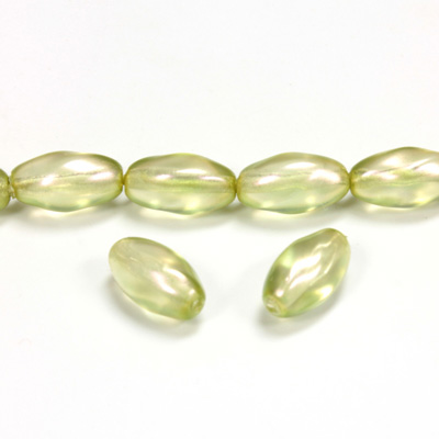 Czech Pressed Glass Bead - Oval Twisted 12x7MM PEARL OLIVE ON CRYSTAL