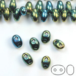 Preciosa Czech Glass 2-Hole Seed Bead - Twin 2.5x5MM IRIS GREEN 59155 Strung