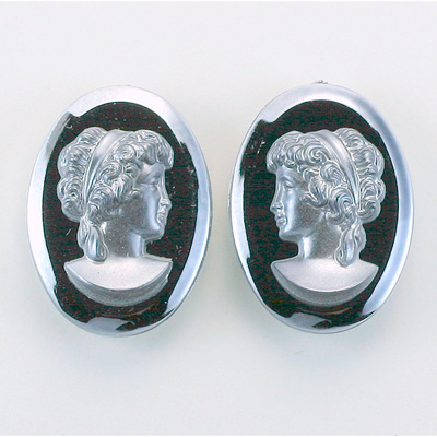 German Plastic Cameo - Woman Oval 25x18MM HEMATITE ON HEMATITE