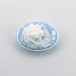 Plastic Cameo - Double Heads Oval 25x18MM WHITE ON BLUE