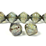 Czech Pressed Glass Bead - Smooth Bicone 15MM LUMI COAT GREEN