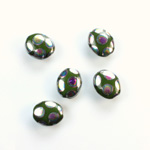 Pressed Glass Peacock Bead - Oval 10x8MM SHINY GREEN