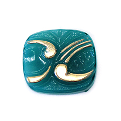 German Glass Flat Back Cameo DECO DESIGN Cushion Antique 16x14MM GOLD ON GREEN