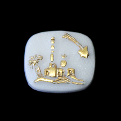 German Glass Flat Back Cameo Oasis Cushion Antique 16x14MM GOLD ON WHITE