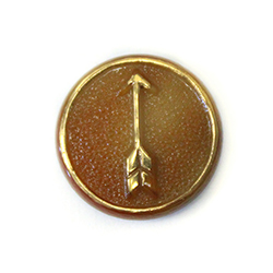 German Glass Flat Back Cameo Arrow Round 16MM GOLD ON BROWNHORN