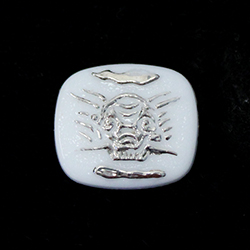 German Glass Flat Back Cameo SUN Design Cushion Antique 16x14MM SILVER ON CHALKWHITE