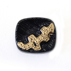 German Glass Flat Back Cameo MARCASITE DESIGN Cushion Antique 16x14MM GOLD on JET