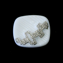 German Glass Flat Back Cameo MARCASITE DESIGN Cushion Antique 16x14MM SILVER ON WHITE