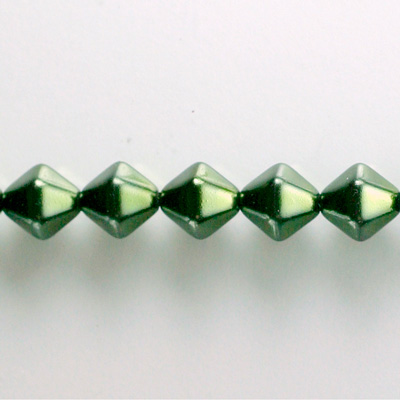 Czech Glass Pearl Bead - Hex/Lantern 08MM HUNTER GREEN 70958