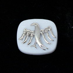 German Glass Flat Back Cameo EAGLE DESIGN Cushion Antique 16x14MM SILVER ON WHITE