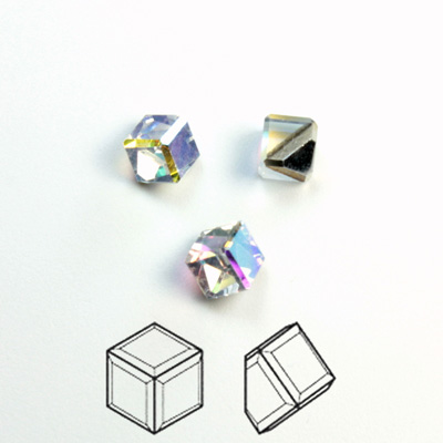 Cut Crystal Flat Back Foiled 3/4 Angled Cube 04MM CRYSTAL AB