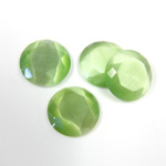 Fiber-Optic Flat Back Stone with Faceted Top and Table - Round 13MM CAT'S EYE LT GREEN