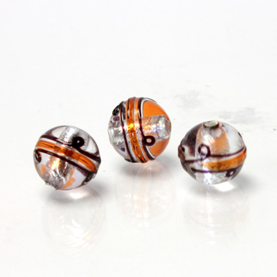 Czech Glass Lampwork Bead - Round 10MM ART DECO HYACINTH with SILVER FOIL