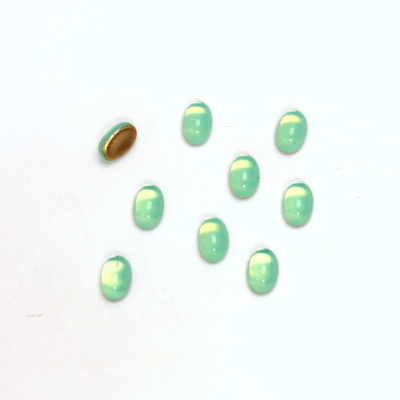 Glass Medium Dome Foiled Cabochon - Oval 06x4MM OPAL GREEN