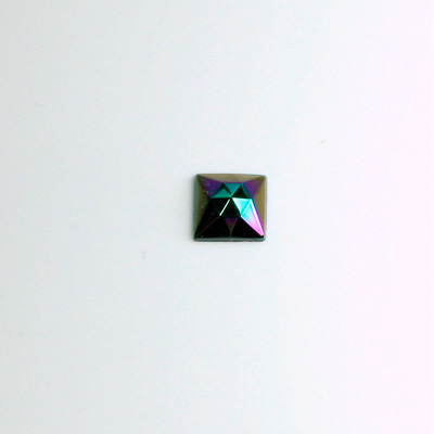 Glass Flat Back Rauten Rose Stone - Square 06x6MM IRIS GREEN Coated