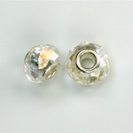 Glass Faceted Bead with Large Hole Silver Plated Center - Round 14x9MM CRYSTAL AB