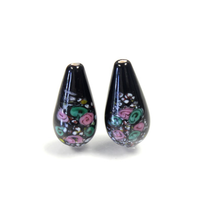 Czech Glass Lampwork Bead - Pear Smooth 20x10MM Flower ON BLACK  (40361)