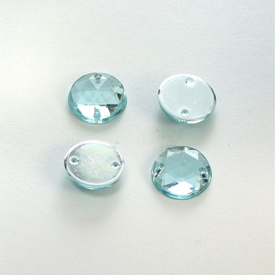 Plastic Flat Back 2-Hole Foiled Sew-On Stone - Round 12MM LT AQUA