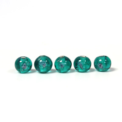 Czech Glass Lampwork Bead - Smooth Round 06MM Flower ON EMERALD