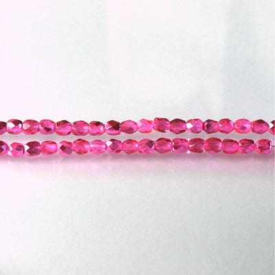Czech Glass Fire Polish Bead - Round 03MM 1/2 Coated CRYSTAL/HOT PINK