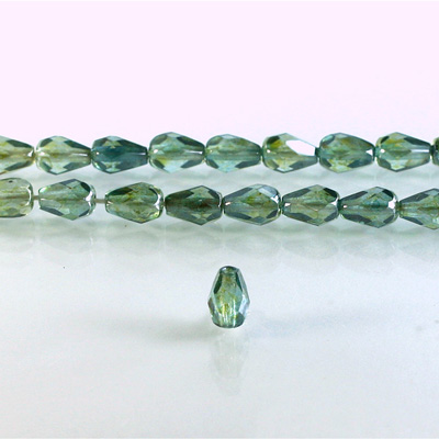 Czech Glass Fire Polish Bead - Pear 07x5MM LUMI COATED GREEN