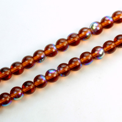 Czech Pressed Glass Bead - Smooth Round 06MM MADEIRA TOPAZ AB